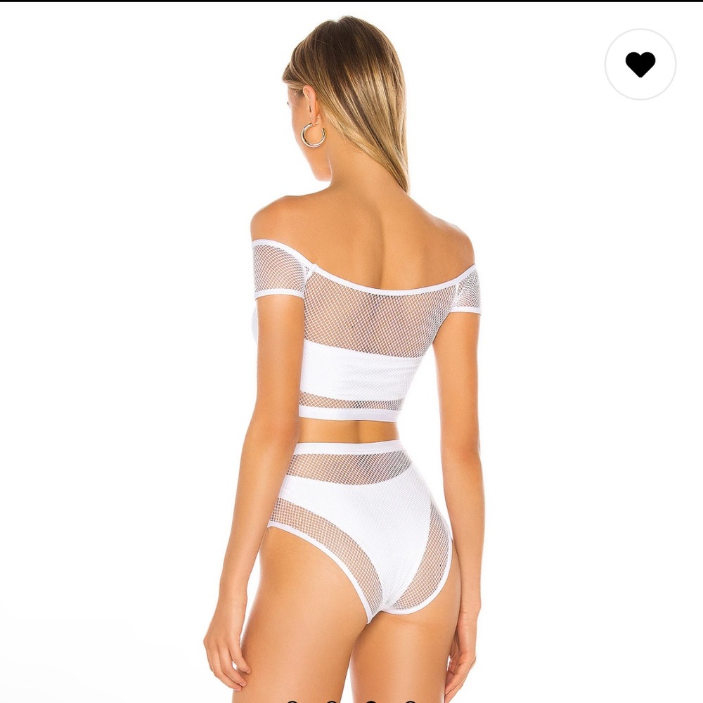 White Mesh Off-Shoulder Bikini Set - Picture 3 of 5